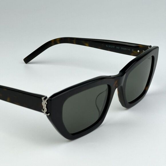 NEW Saint Laurent SLM127/F 002 Havana Green Cat Eye Women Sunglasses - Picture 12 of 13